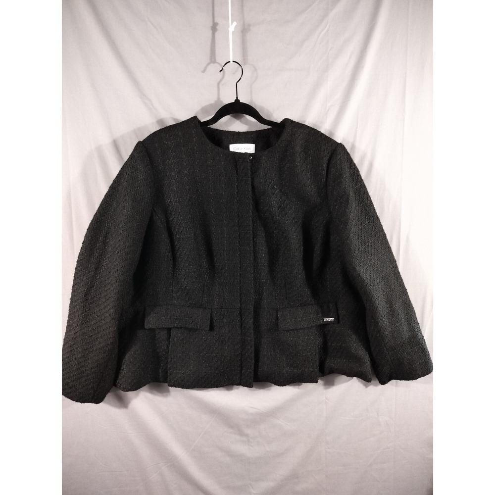 Calvin Klein Jacket Women 22W Black Tweed Zip Up Peplum Professional Career